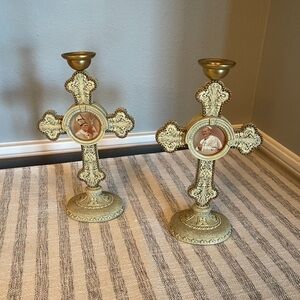 Pope John Paul II Cross Candlesticks - Set of 2